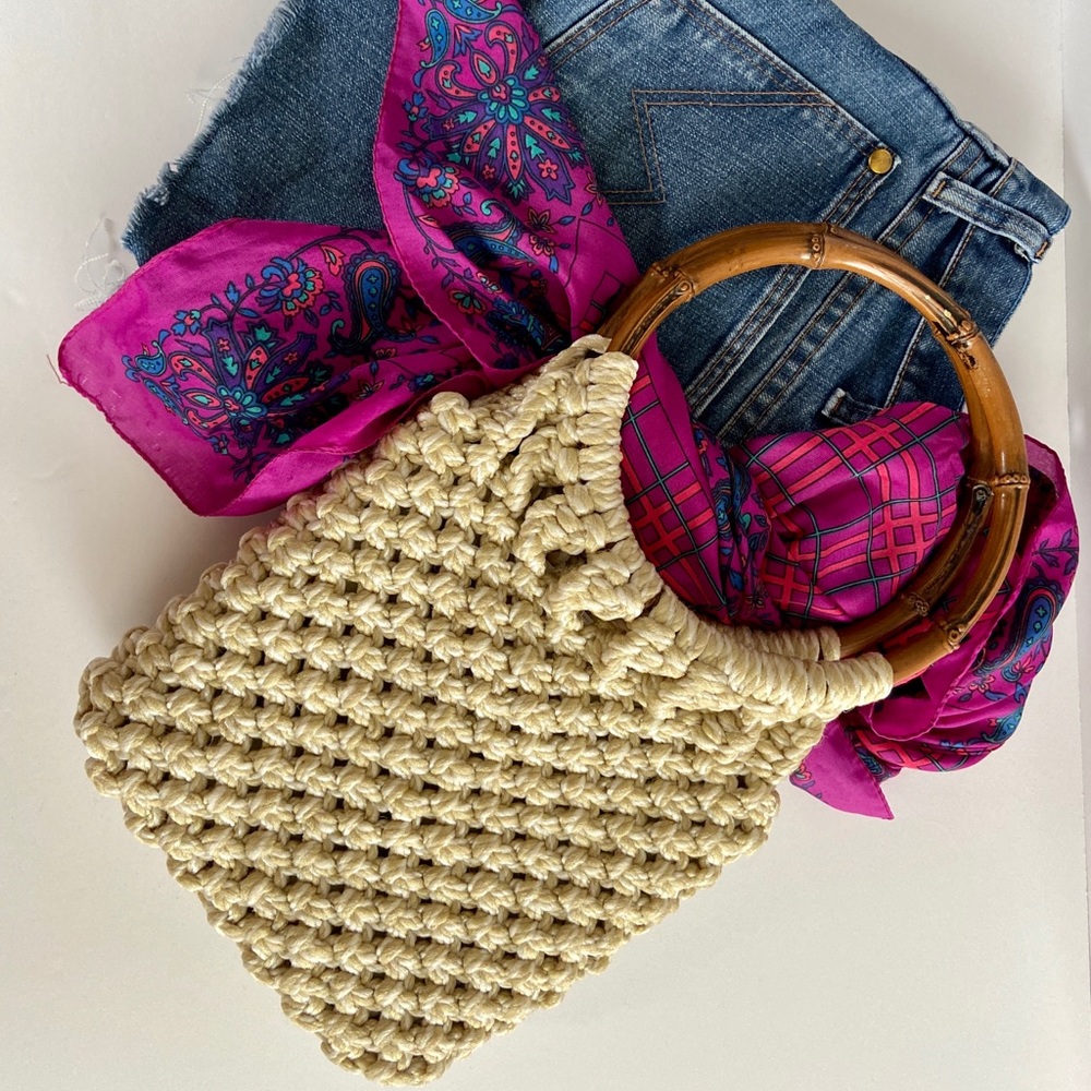 Vintage Macrame and Bamboo Purse